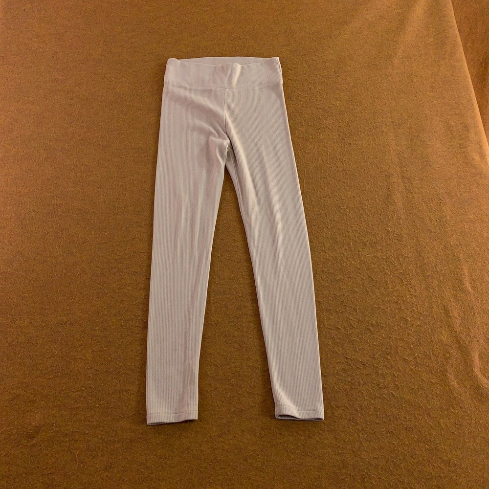 LyreBird Womens Large Beige Ribbed Knit High Waisted Leggings New